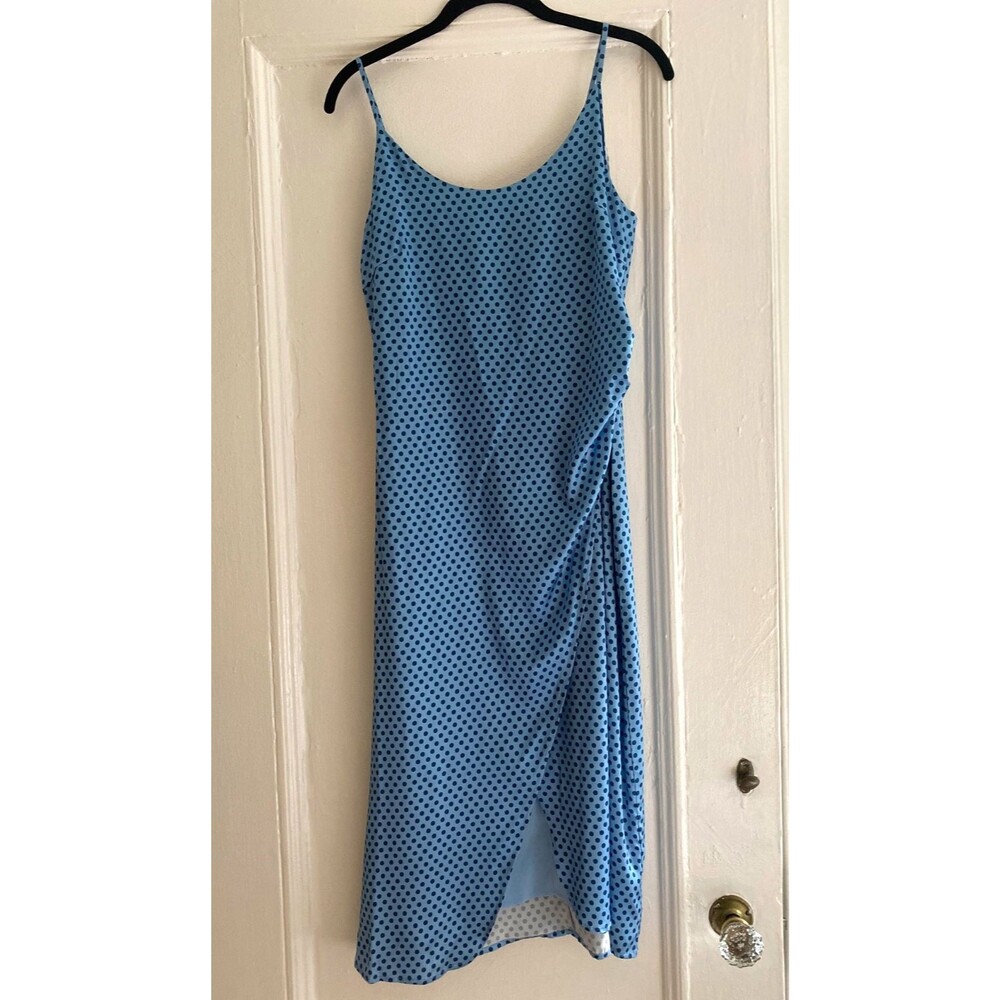 The Westside Mimosa Silk Slip dress Polka Dot Blue Spaghetti Strap Midi  M  $295
